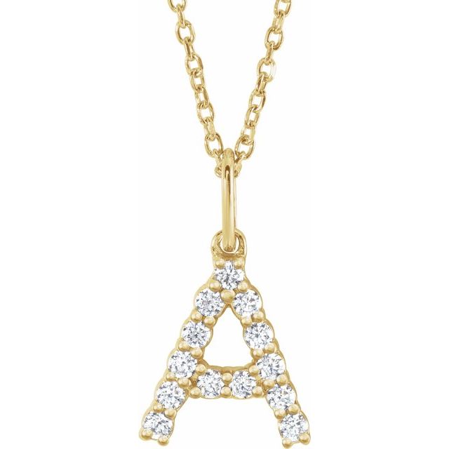 14K Yellow 1/5 CTW Lab-Grown Diamond Initial A 16-18' Necklace