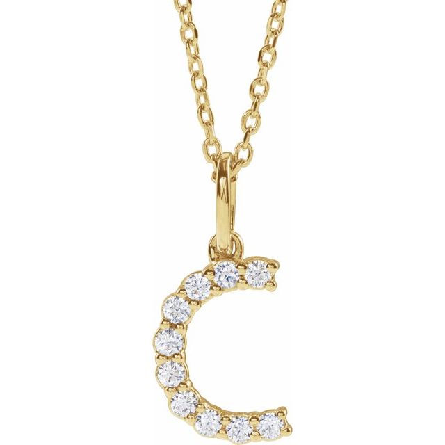 14K Yellow 1/6 CTW Lab-Grown Diamond Initial C 16-18' Necklace