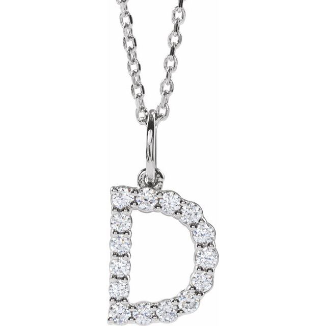 14K White 1/4 CTW Lab-Grown Diamond Initial D 16-18' Necklace