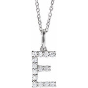 14K White 1/5 CTW Lab-Grown Diamond Initial E 16-18' Necklace