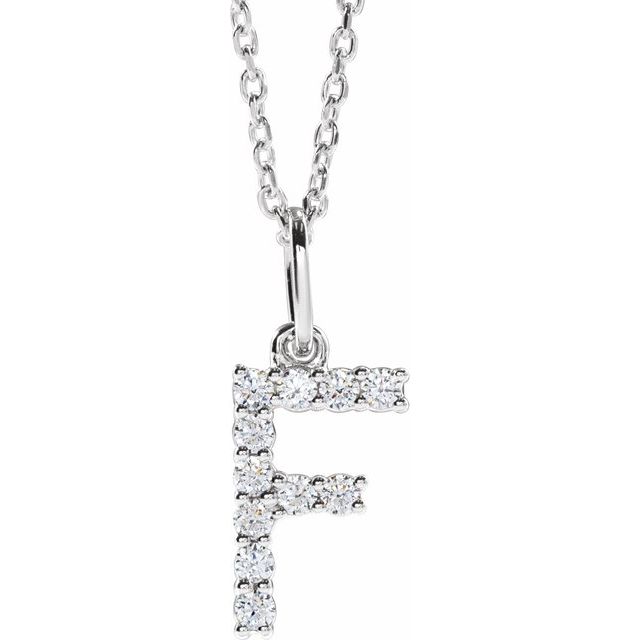 14K White 1/6 CTW Lab-Grown Diamond Initial F 16-18' Necklace