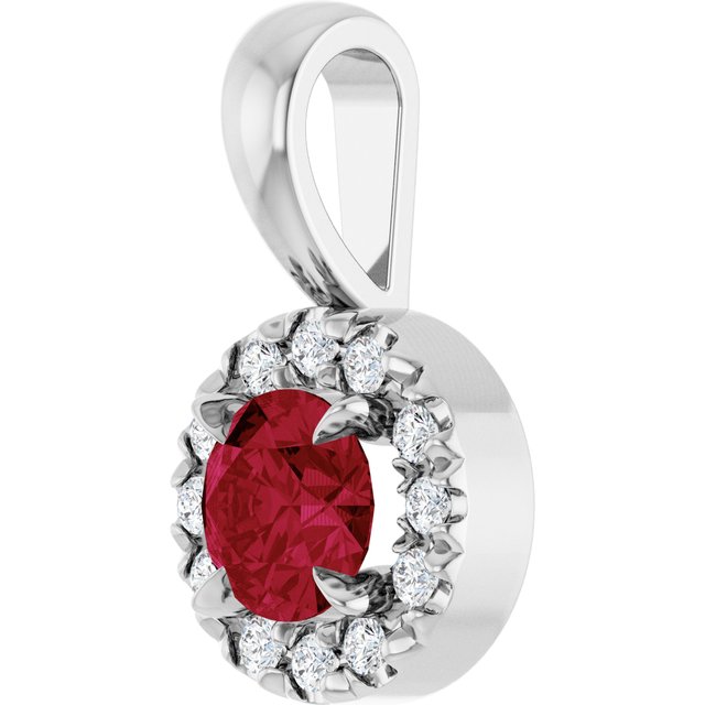 14K White 4 mm Natural Ruby & .05 CTW Natural Diamond Halo-Style Pendant