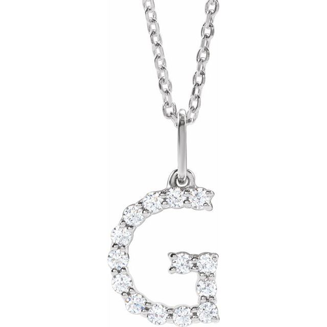 14K White 1/5 CTW Lab-Grown Diamond Initial G 16-18' Necklace