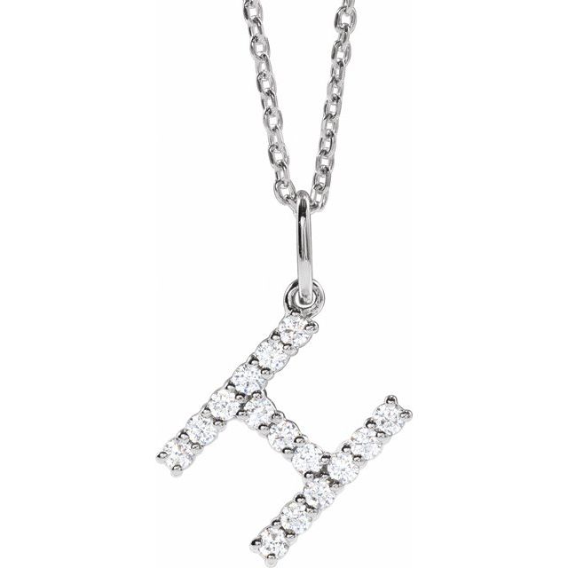14K White 1/5 CTW Lab-Grown Diamond Initial H 16-18' Necklace