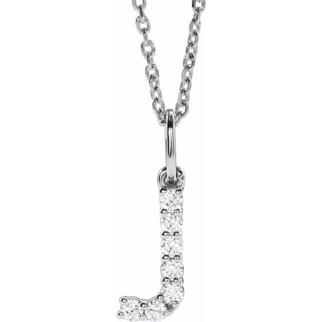 14K White 1/8 CTW Lab-Grown Diamond Initial J 16-18' Necklace