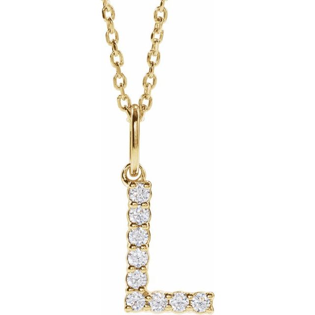 14K Yellow 1/8 CTW Lab-Grown Diamond Initial L 16-18' Necklace