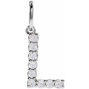 14k White 1/8 Ctw Lab-grown Diamond Initial L Pendant