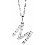 14K White 1/3 CTW Lab-Grown Diamond Initial M 16-18' Necklace