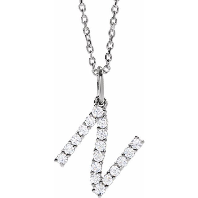 14K White 1/4 CTW Lab-Grown Diamond Initial N 16-18' Necklace