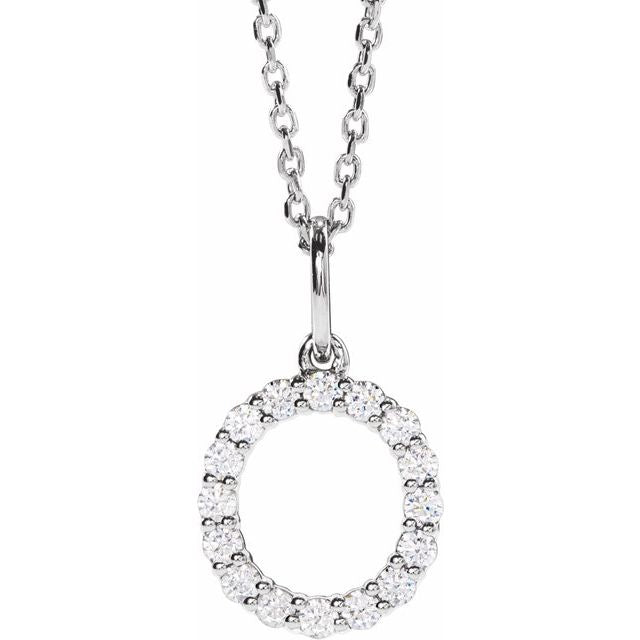 14K White 1/4 CTW Lab-Grown Diamond Initial O 16-18' Necklace