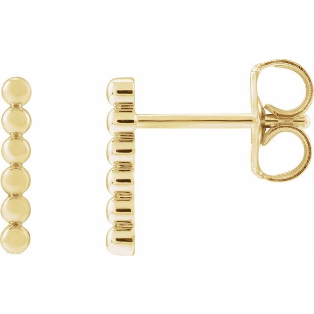 14K Yellow 9.5 mm Beaded Bar Earrings