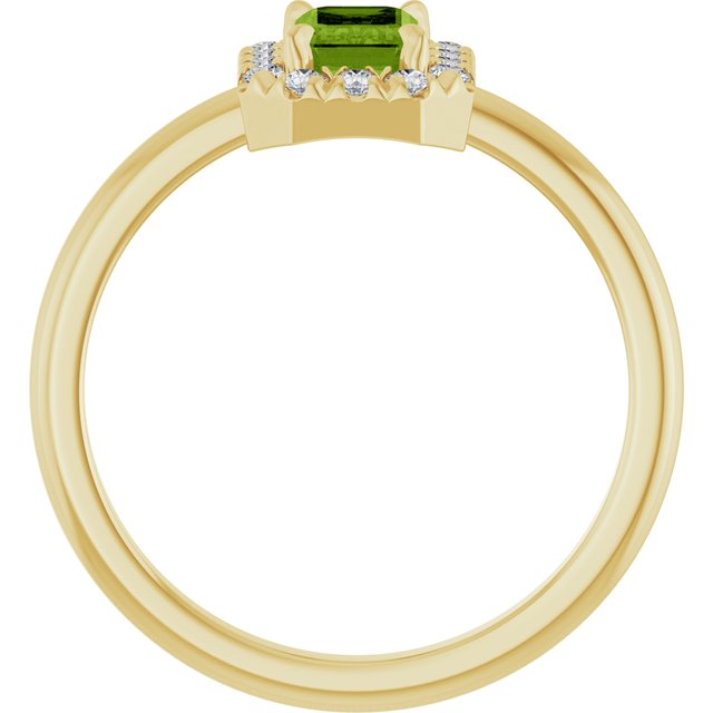 14K Yellow Natural Peridot & 1/5 CTW Natural Diamond French-Set Halo-Style Ring