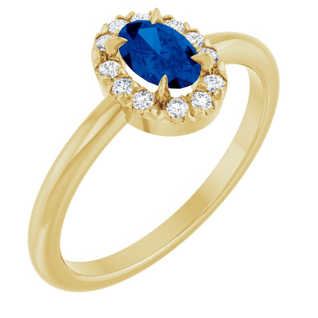 14K Yellow Lab-Grown Blue Sapphire & 1/10 CTW Natural Diamond French-Set Halo-Style Ring