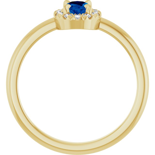 14K Yellow Lab-Grown Blue Sapphire & 1/10 CTW Natural Diamond French-Set Halo-Style Ring