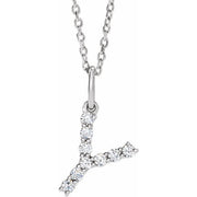14K White 1/6 CTW Lab-Grown Diamond Initial Y 16-18' Necklace