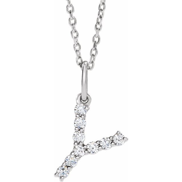 14K White 1/6 CTW Lab-Grown Diamond Initial Y 16-18' Necklace