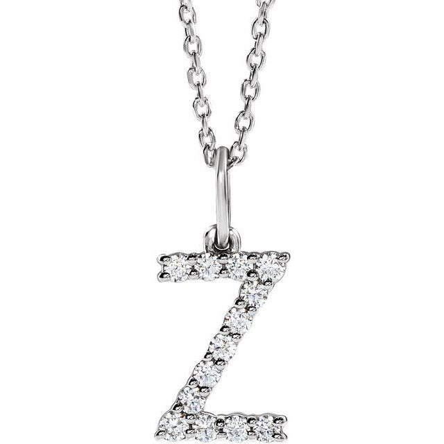 14K White 1/5 CTW Lab-Grown Diamond Initial Z 16-18' Necklace