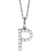 14K White 1/5 CTW Lab-Grown Diamond Initial P 16-18' Necklace