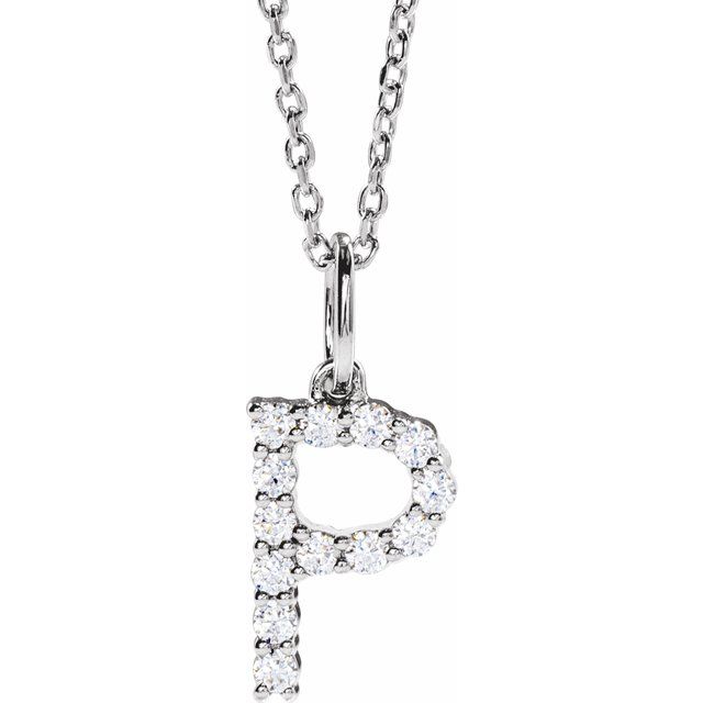 14K White 1/5 CTW Lab-Grown Diamond Initial P 16-18' Necklace