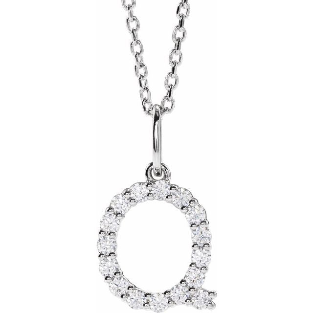 14K White 1/4 CTW Lab-Grown Diamond Initial Q 16-18' Necklace