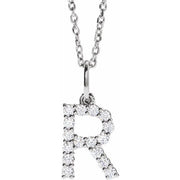 14K White 1/4 CTW Lab-Grown Diamond Initial R 16-18' Necklace