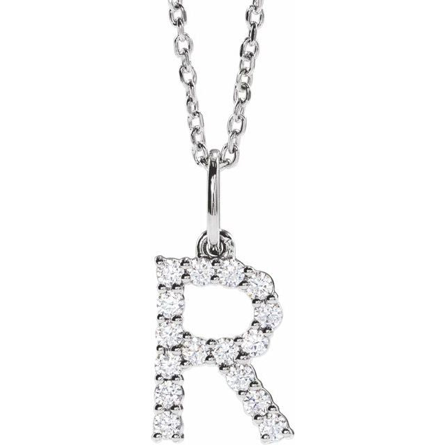 14K White 1/4 CTW Lab-Grown Diamond Initial R 16-18' Necklace