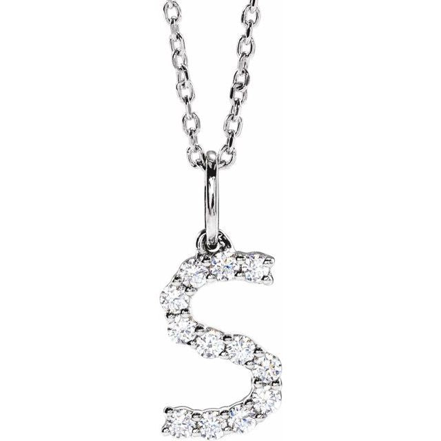 14K White 1/5 CTW Lab-Grown Diamond Initial S 16-18' Necklace