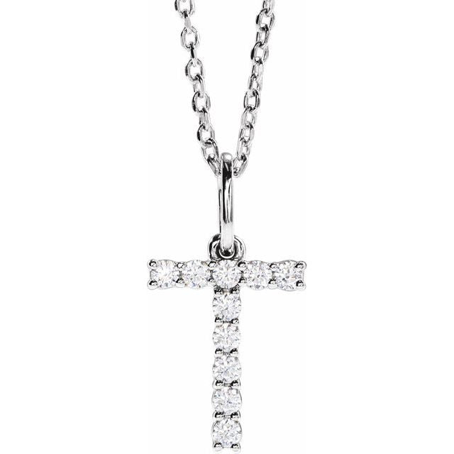 14K White 1/6 CTW Lab-Grown Diamond Initial T 16-18' Necklace