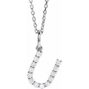 14K White 1/5 CTW Lab-Grown Diamond Initial U 16-18' Necklace