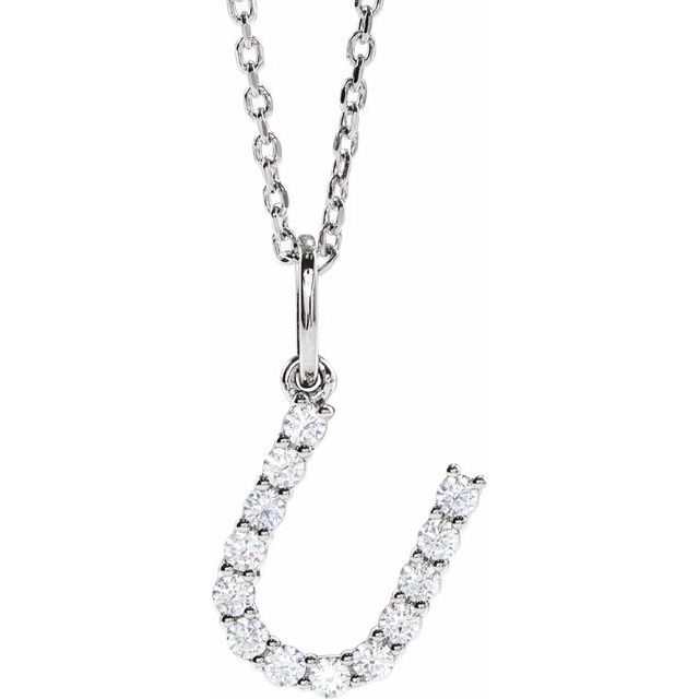 14K White 1/5 CTW Lab-Grown Diamond Initial U 16-18' Necklace