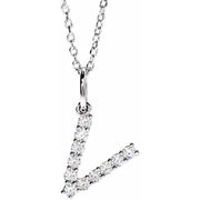 14K White 1/5 CTW Lab-Grown Diamond Initial V 16-18' Necklace