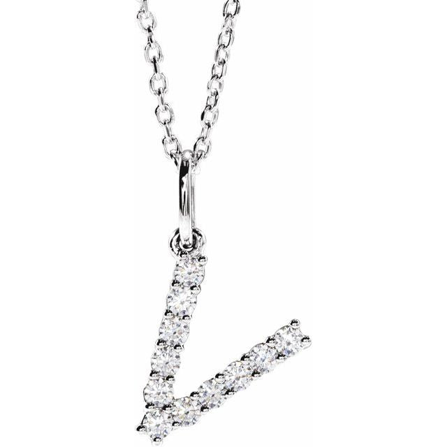 14K White 1/5 CTW Lab-Grown Diamond Initial V 16-18' Necklace
