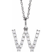 14K White 1/3 CTW Lab-Grown Diamond Initial W 16-18' Necklace