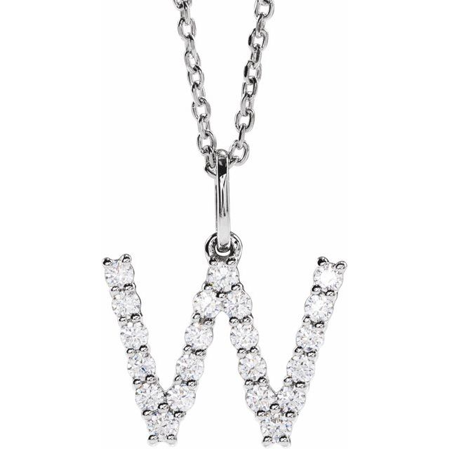 14K White 1/3 CTW Lab-Grown Diamond Initial W 16-18' Necklace
