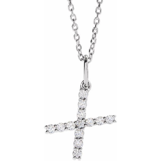 14K White 1/5 CTW Lab-Grown Diamond Initial X 16-18' Necklace