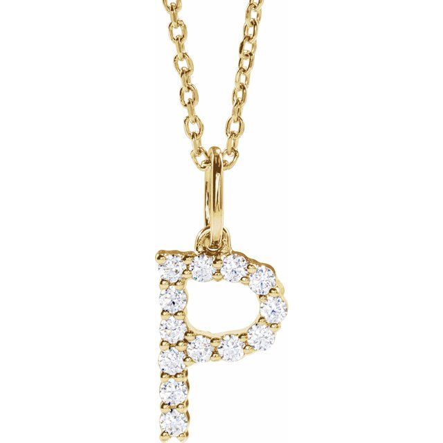 14K Yellow 1/5 CTW Lab-Grown Diamond Initial P 16-18' Necklace
