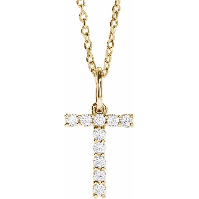 14K Yellow 1/6 CTW Lab-Grown Diamond Initial T 16-18' Necklace