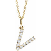 14K Yellow 1/5 CTW Lab-Grown Diamond Initial V 16-18' Necklace