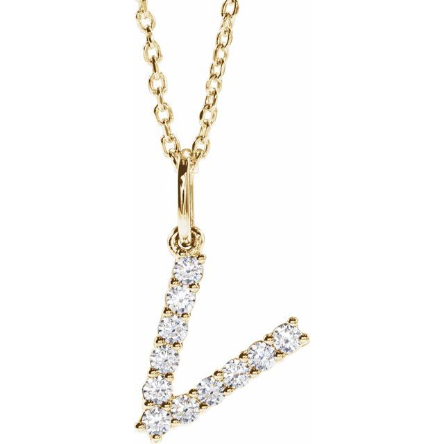 14K Yellow 1/5 CTW Lab-Grown Diamond Initial V 16-18' Necklace