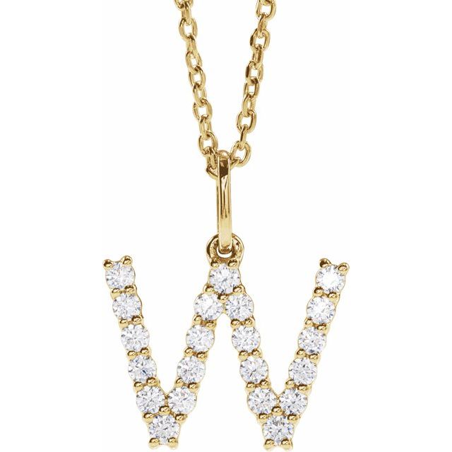 14K Yellow 1/3 CTW Lab-Grown Diamond Initial W 16-18' Necklace