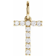 14K Yellow 1/6 CTW Lab-Grown Diamond Initial T Pendant