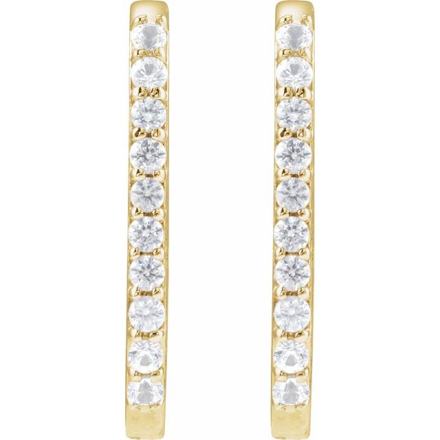 14K Yellow Natural White Sapphire 20 mm Hoop Earrings