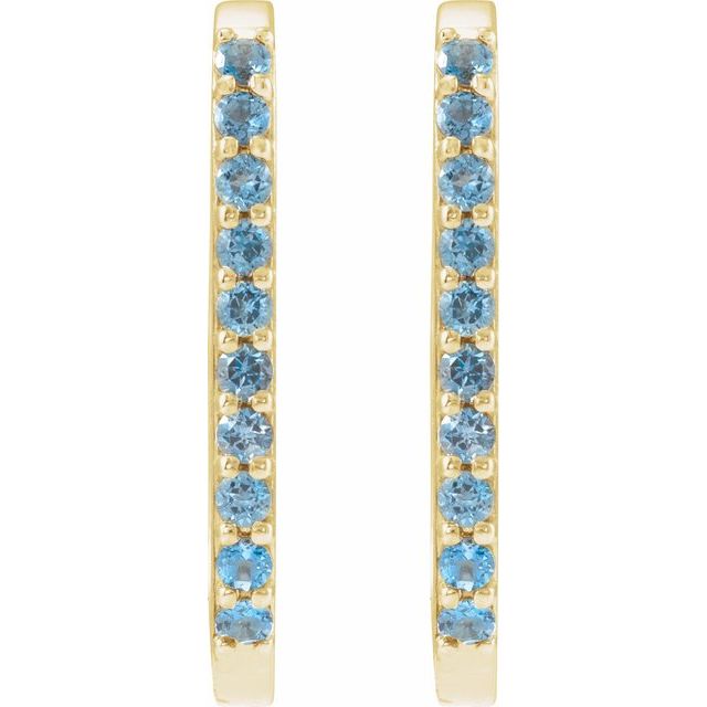 14K Yellow Natural London Blue Topaz 20 mm Hoop Earrings