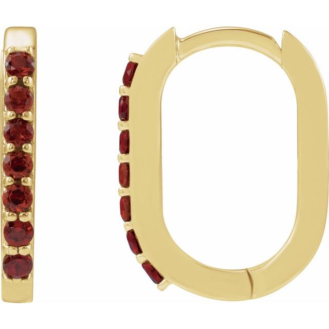 14K Yellow Natural Mozambique Garnet 14 mm Hoop Earrings