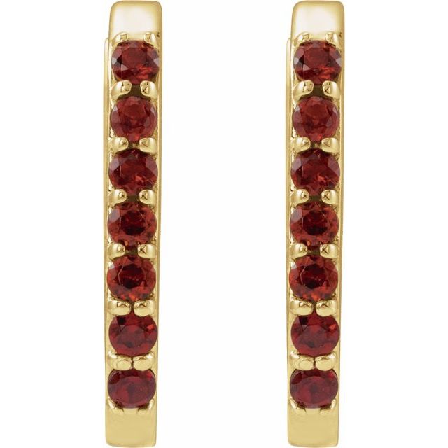 14K Yellow Natural Mozambique Garnet 14 mm Hoop Earrings