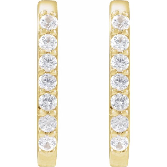 14K Yellow Natural White Sapphire 14 mm Hoop Earrings