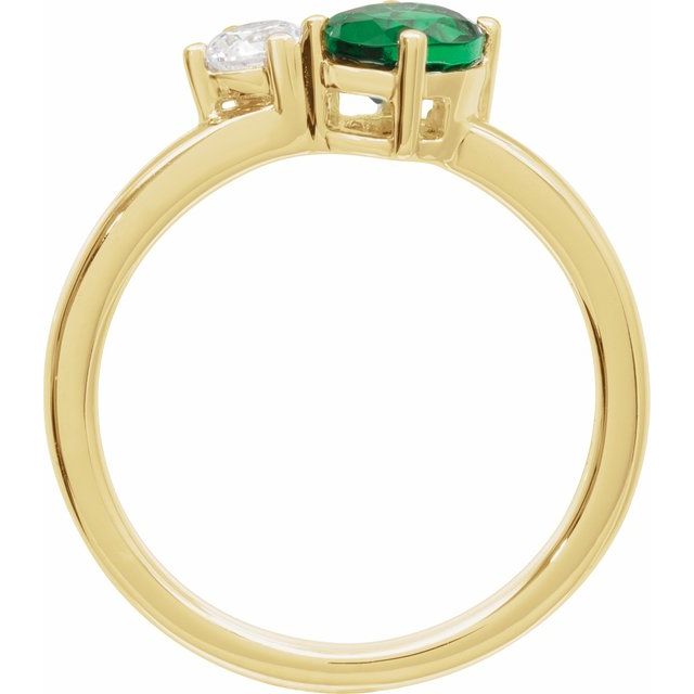 14K Yellow Lab-Grown Emerald & 1/4  CTW Lab-Grown Diamond Ring