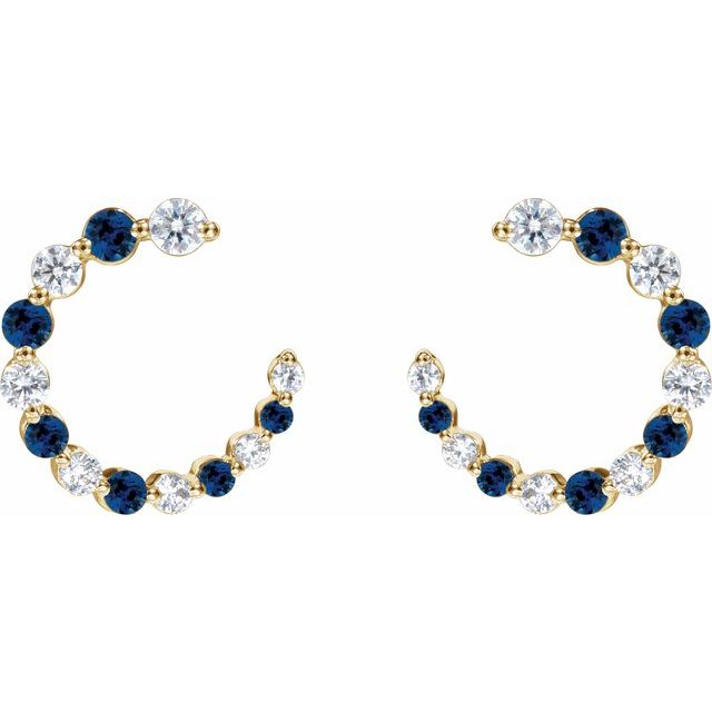 14K Yellow Natural Blue Sapphire & 1/3 CTW Natural Diamond Hoop Earrings