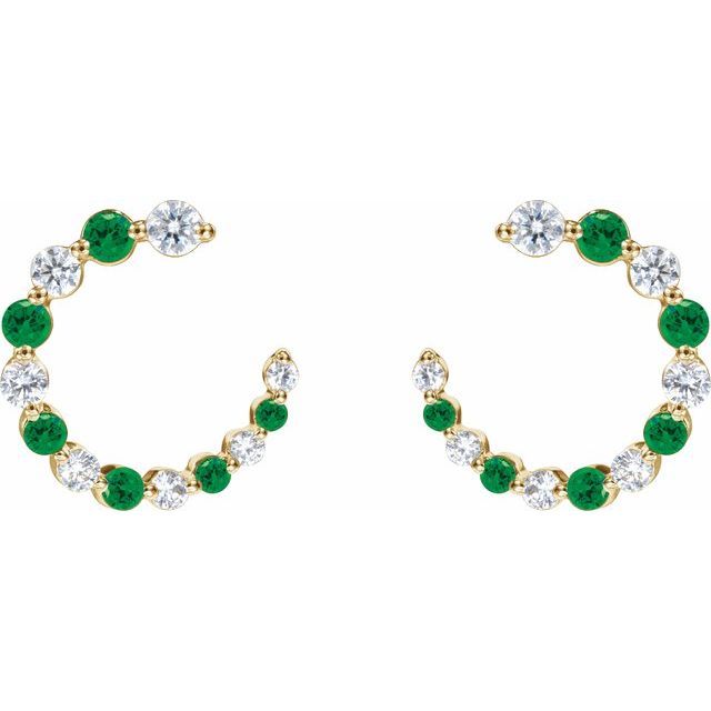 14K Yellow Natural Tsavorite Garnet & 1/3 CTW Natural Diamond Hoop Earrings