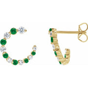 14K Yellow Natural Tsavorite Garnet & 1/3 CTW Natural Diamond Hoop Earrings
